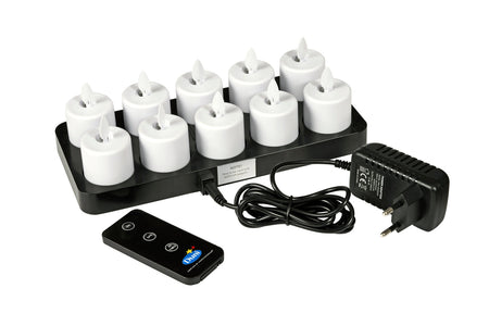 LED 10er-Set Moving Flame, wiederaufladbar, Warm White,