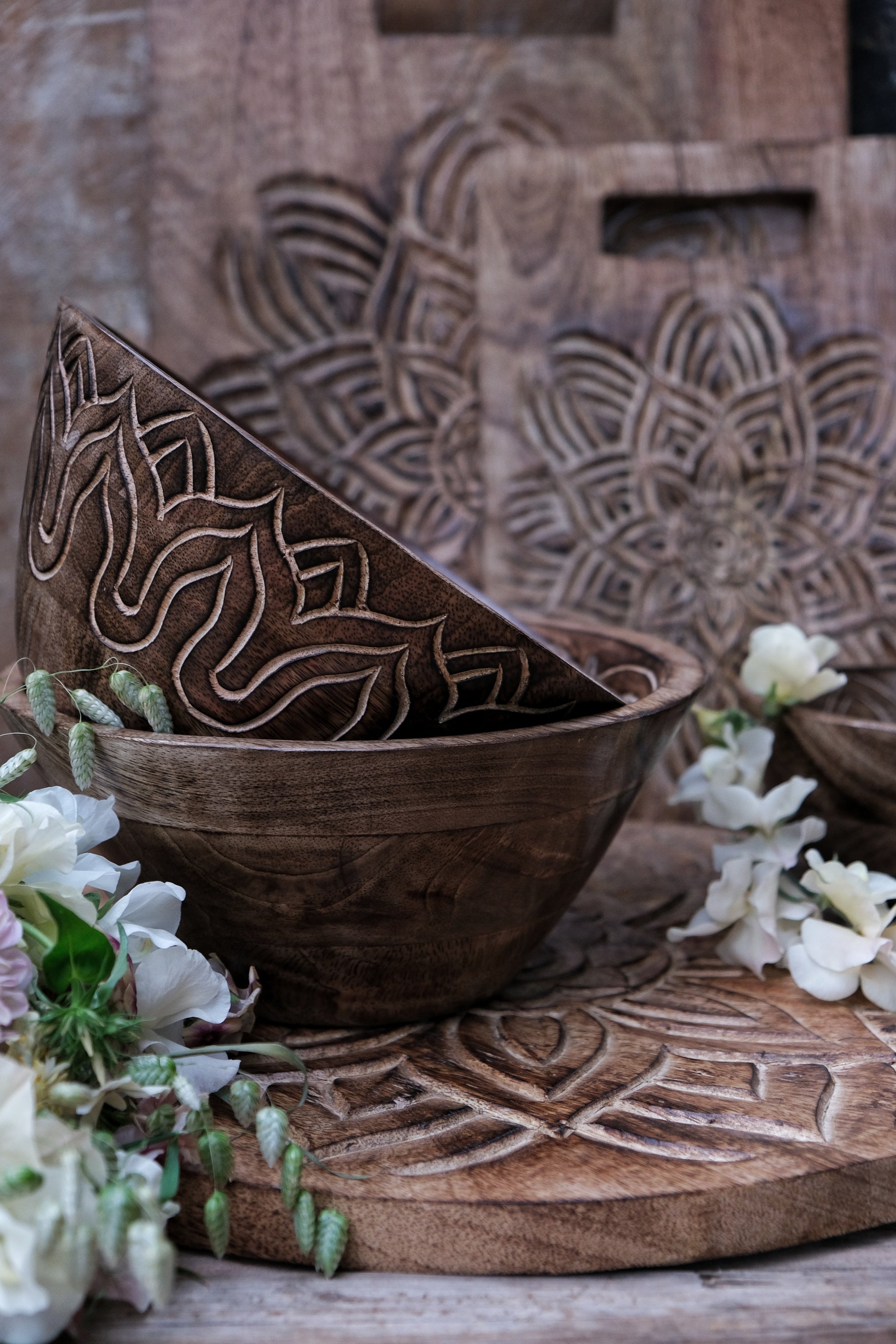 Fleur Holzschüssel Gross Mit Aussengravur, Handarbeit