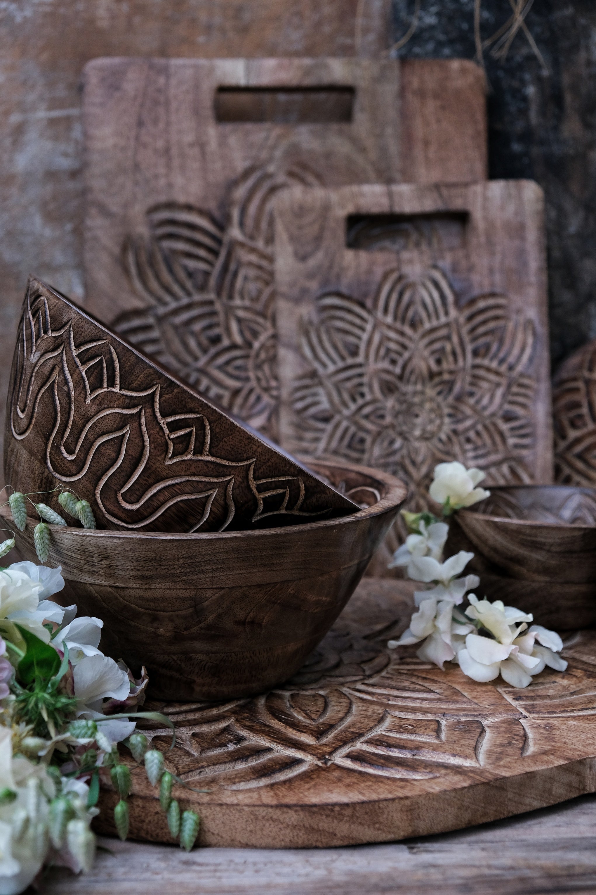 Fleur Holzschüssel Gross Mit Aussengravur, Handarbeit