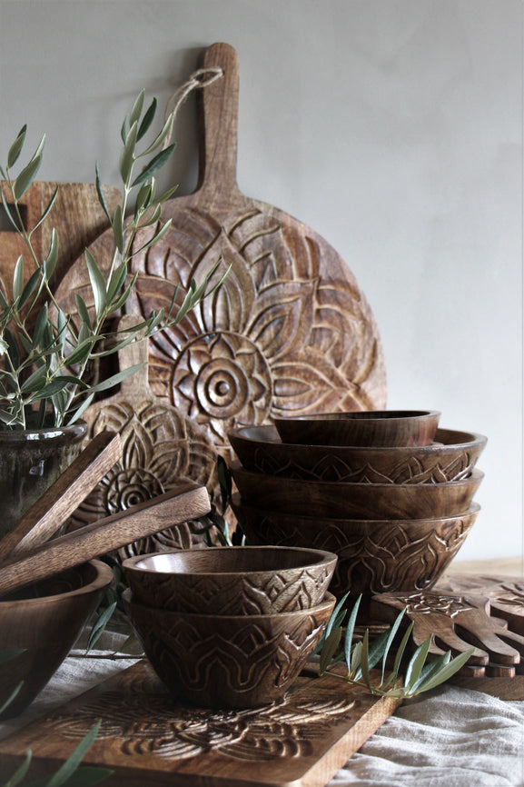 Fleur Holzschüssel Gross Mit Aussengravur, Handarbeit