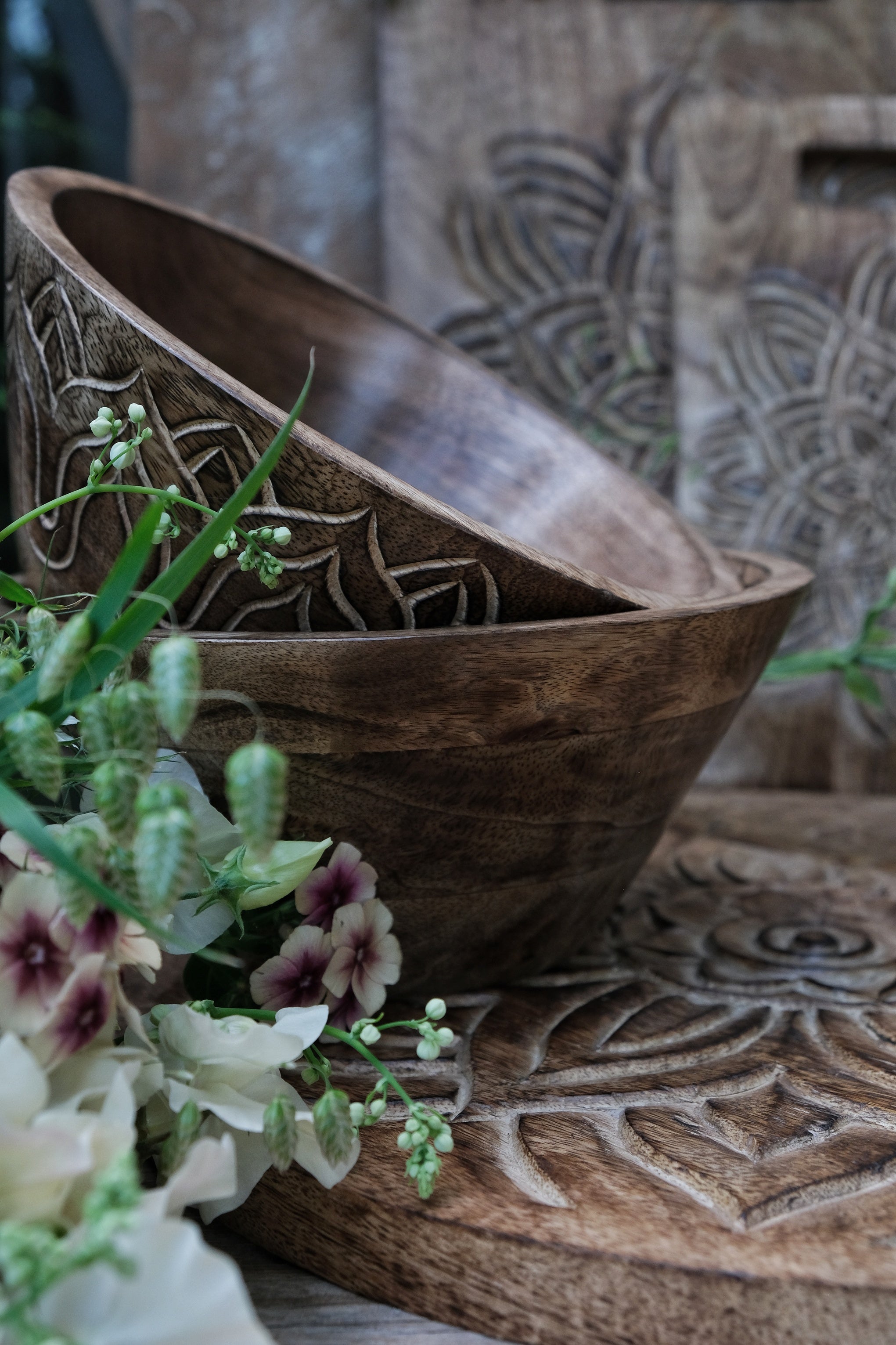 Fleur Holzschüssel Gross Mit Aussengravur, Handarbeit